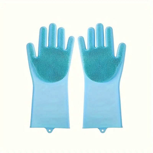 2-Pieces: 2-in-1 Pet Dog Bath Gloves with Silicone Brush